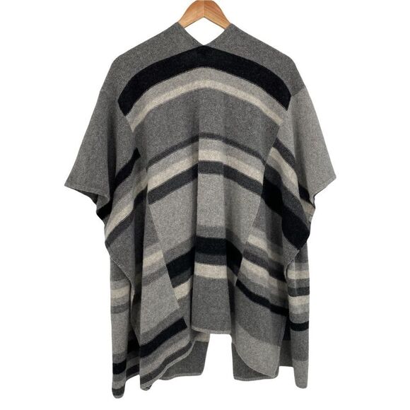 Splendid striped wool cashmere open boho cape pinch cardigan sweater gray black - Picture 4 of 9